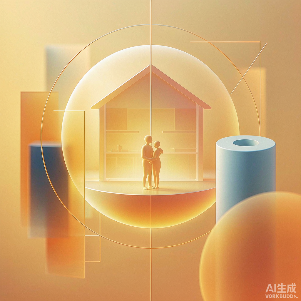 养老规划主题插画：象征安稳未来的暖色家园